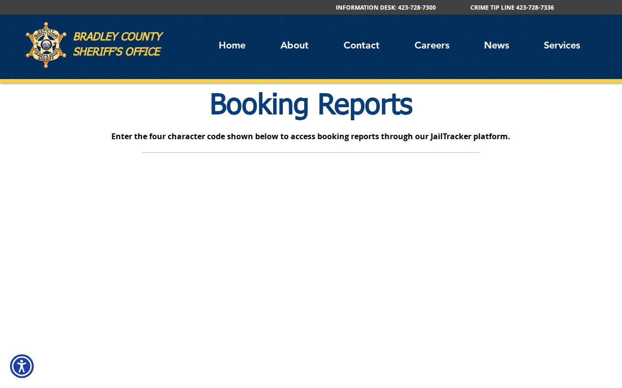 Bradley County official JailTracker booking report access gate