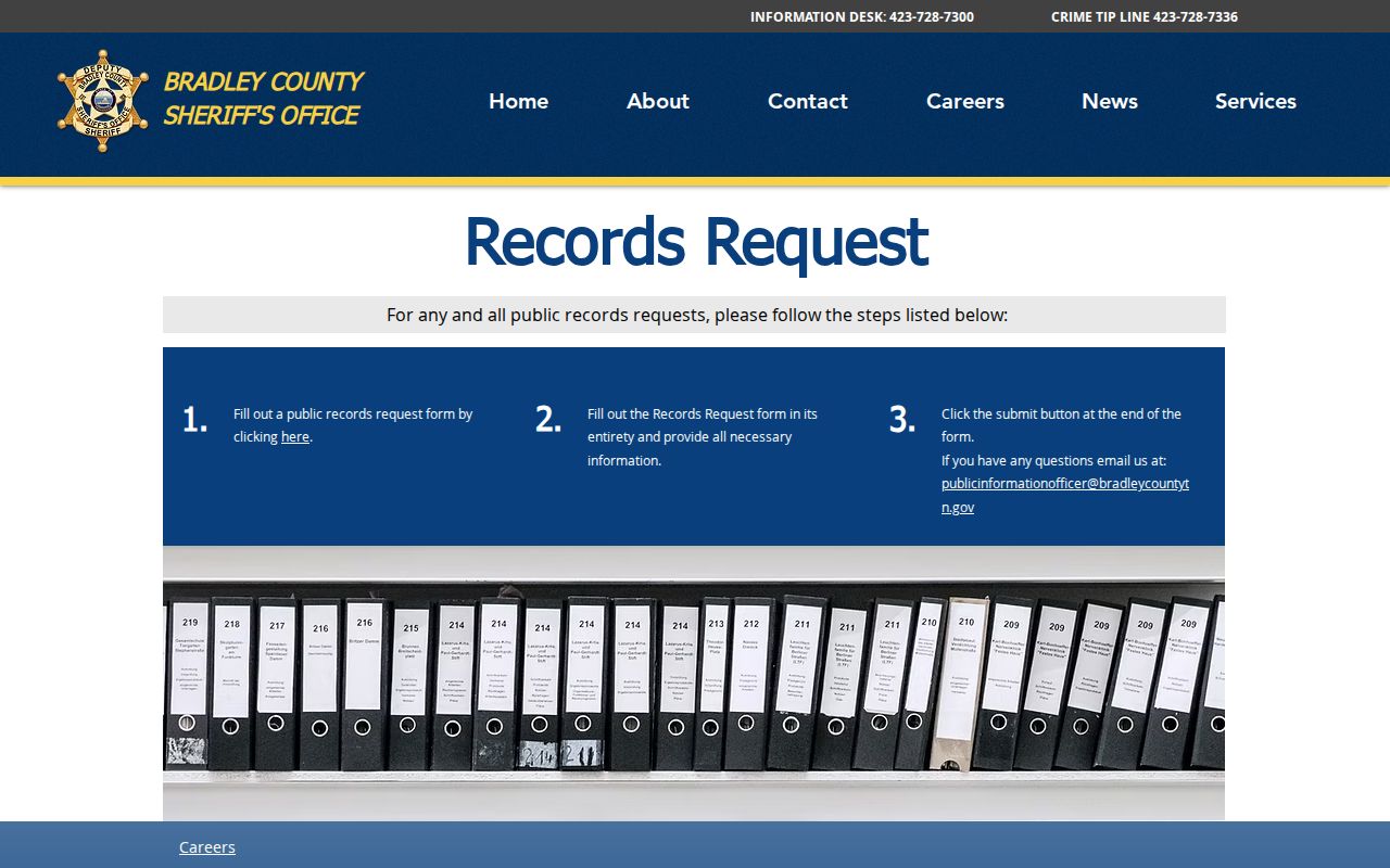Bradley County booking record request instructions from the Sheriff’s Office
