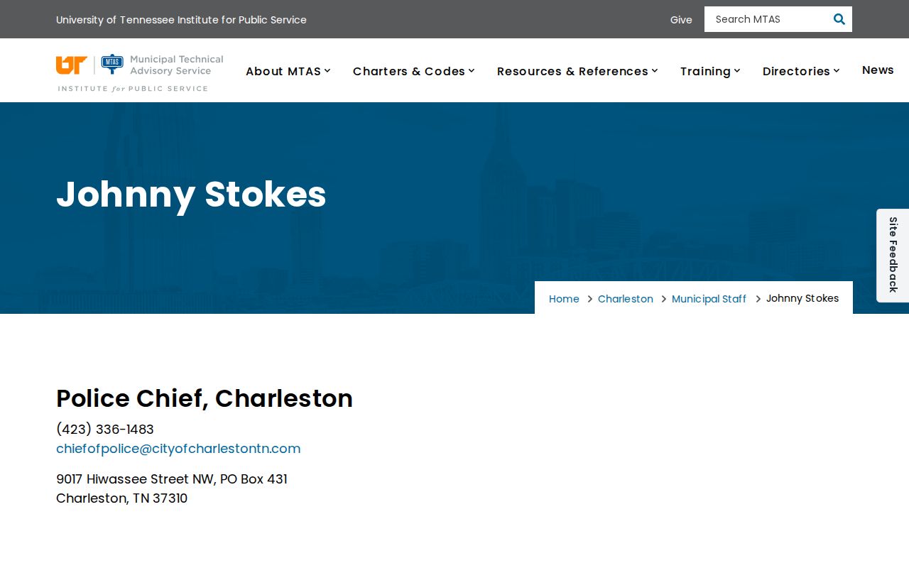 Charleston Police Department contact listing for Bradley County arrest-record requests